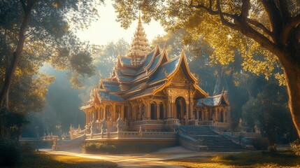The beautiful architecture of Wat Ban Rai elephant-shaped temple, glimmering in the sunlight.