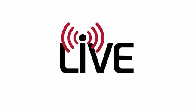 A bold black 'LIVE' logo with a red wifi signal. for a live streaming app or website. while the red wifi signal adds a touch of energy and excitement.