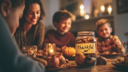 A Family Gathering Around a Thanksgiving Jar