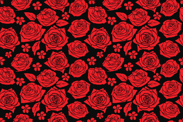 Seamless pattern floral red Rose flowers abstract stripes background.Vector illustration hand drawing.for fabric, textile, curtain design or Product packaging
