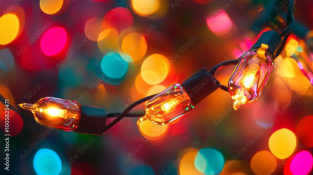 Poster a string of christmas lights with a colorful background