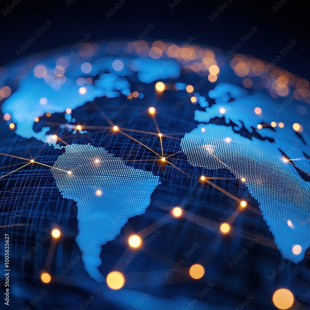 Aufkleber a digital representation of earth highlighting interconnected networks, illuminated by glowing nodes