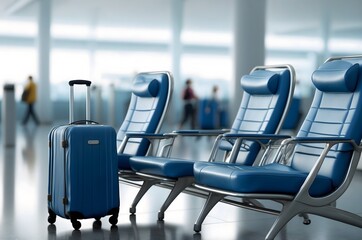 Blue Luggage and Seats in an Airport