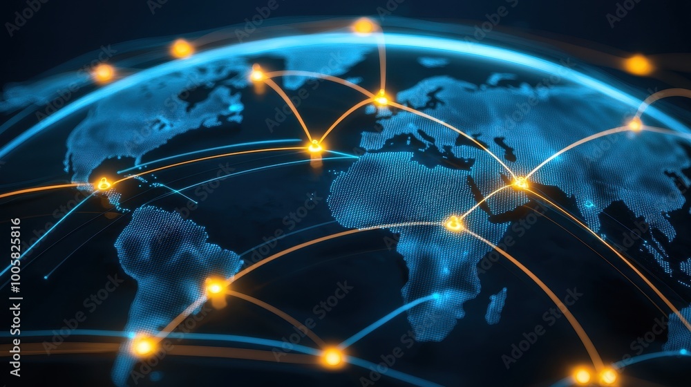 Aufkleber a visual representation of a global network, highlighting interconnected regions with glowing lines 
