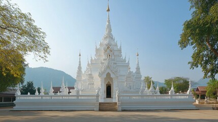 Naklejka premium The grand white pagoda at Wat Phra That Phanom, a sacred temple near Korat.