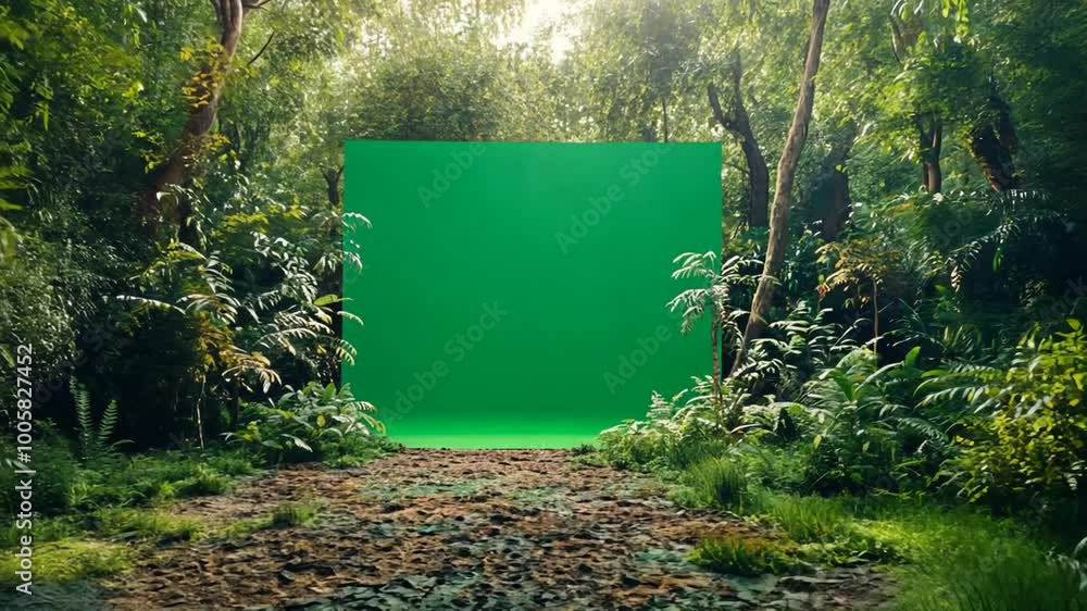 Poster green backdrop in a lush forest clearing during daylight hours generative ai