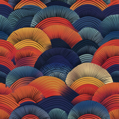 Naklejka premium Seigaiha seamless pattern with geometric precision and rich jewel tones