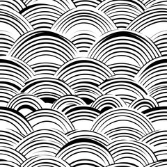 Seigaiha seamless pattern with minimalist geometric waves and soft silver highlights