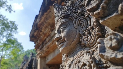 The impressive details of stone carvings at the entrance of Phanom Rung Historical Park.