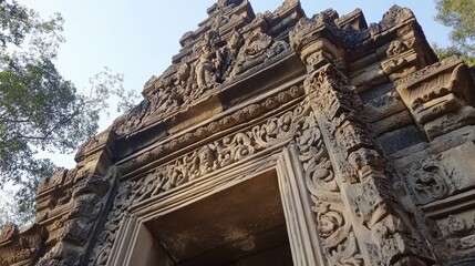 Obraz premium The impressive details of stone carvings at the entrance of Phanom Rung Historical Park.