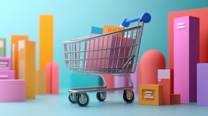 Shopping Cart With Colorful Geometric Shapes.
