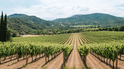 Fototapeta premium The lush vineyards at GranMonte Vineyard and Winery, with scenic views of the surrounding mountains.