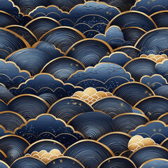 Obraz premium Seigaiha seamless pattern with subtle, elegant curves in muted earth tones