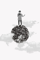 Composite trend artwork sketch photo collage of copybook workplace monochrome line doodle mess ball...