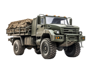 a military truck with a canvas on the back