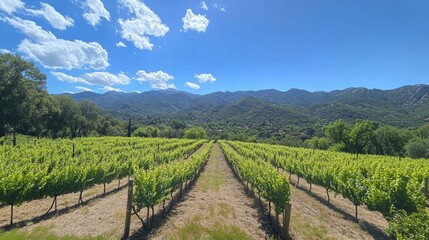 Fototapeta premium The lush vineyards at GranMonte Vineyard and Winery, with scenic views of the surrounding mountains.