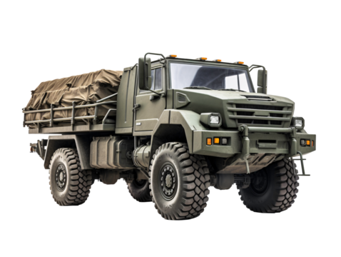 a military truck with a canvas on the back