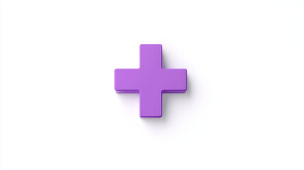 Obraz premium A simple, cartoon-style purple plus sign stands out against a white background. It represents first aid and healthcare, and symbolizes emergency help.