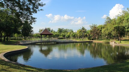Obraz premium The peaceful and green surroundings of Thao Suranaree Memorial Park in the heart of Korat.