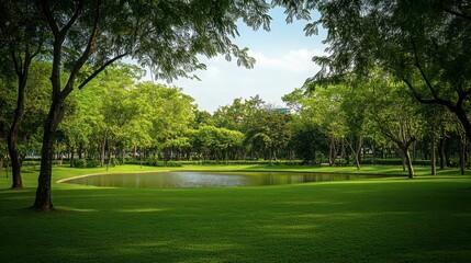 The peaceful atmosphere of Mueang Nakhon Ratchasima Public Park, with lush green landscapes.
