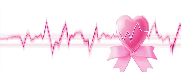 Pink heart graphic with heartbeat line and ribbon on a white background, symbolizing love and health awareness.