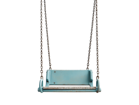 a blue swing with chains