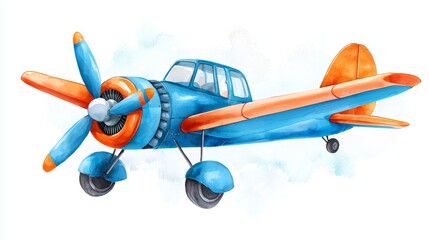 A playful, cartoon-style airplane with bright orange accents takes flight, capturing the joy and excitement of travel in a fun and whimsical way.