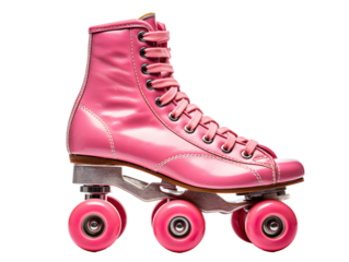 a pink roller skate with four wheels