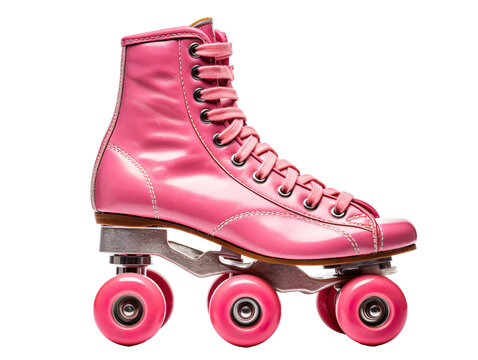 a pink roller skate with four wheels