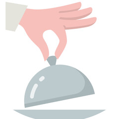 signature dish or house special consisting of serving cloche and chef's hand flat icon