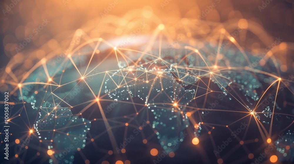 Poster a visually striking image of a global network with glowing nodes and lines, symbolizing digital comm