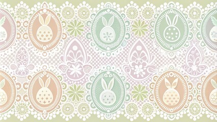 Decorative Easter Bunny Pattern with Lacy White Circles and Soft Pastel Colors