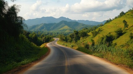 Fototapeta premium The winding roads and scenic hills at Wang Nam Khiao, a perfect escape from city life.