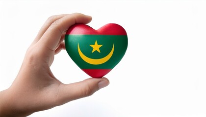 手で持っているモーリタニアの国旗のハート(Heart of Mauritania flag held in hand.)
