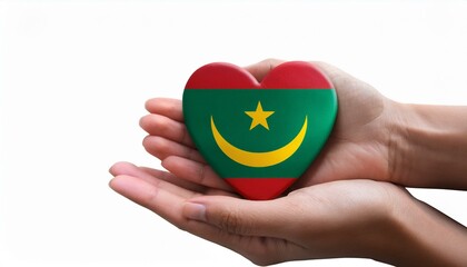 手で持っているモーリタニアの国旗のハート(Heart of Mauritania flag held in hand.)

