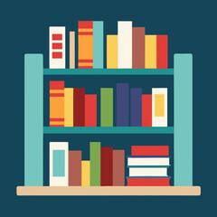 Charming Vector Design Featuring a Lush Bookshelf Loaded with Diverse Books and Enchanting Elements
