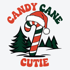 Candy Cane Cutie T-Shirt Design Retro Boho Christmas Design