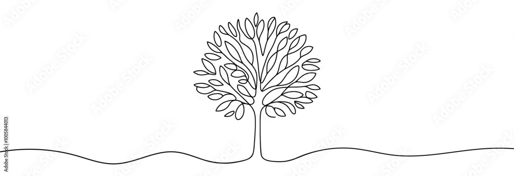 Poster continuous line drawing of tree. one line drawing background. vector illustration. single line tree 
