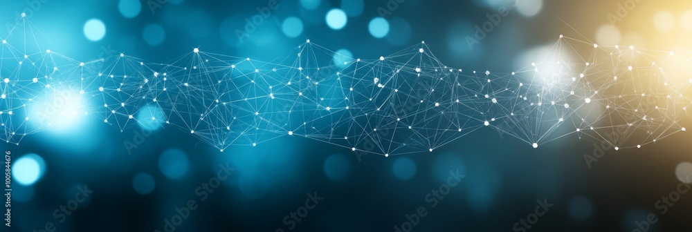 Aufkleber abstract network of connected dots and triangles on blurred blue and yellow background
