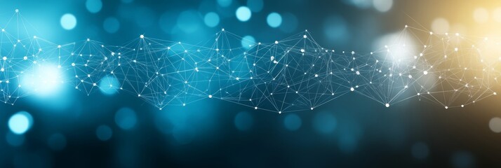 Abstract Network of Connected Dots and Triangles on Blurred Blue and Yellow Background