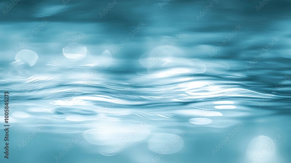 Poster soft-focus image of calm blue water with delicate ripples and shimmering patterns of light on the su