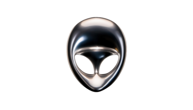 3d chrome metal organic fluid alien head shape 