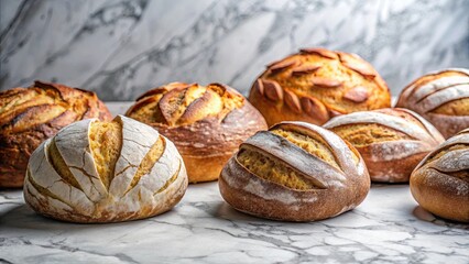 Fototapeta premium Artisanal Breads Glowing With Golden Crusts and Floury Dusting