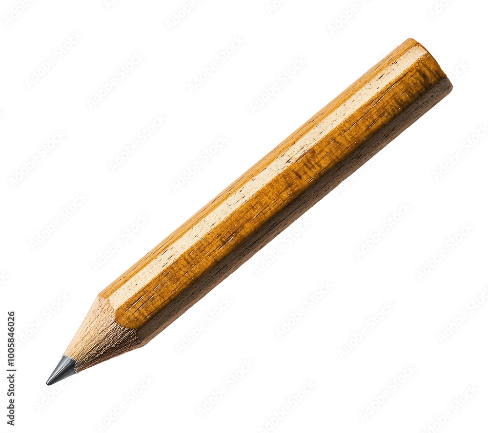 Poster closeup of a sharp,wooden pencil with a tapered point on a neutral background. concept for creativit