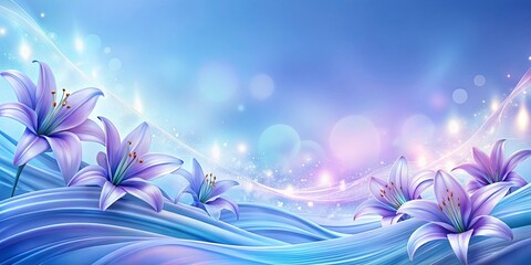 Delicate Lavender Lilies on a Blue Flowing Abstract Background