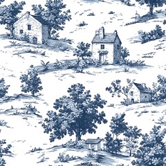 Blue and White Minimalist Toile Pattern