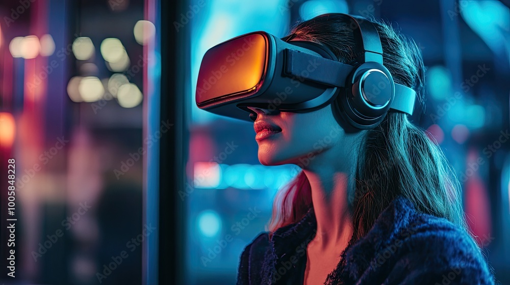 Aufkleber virtual reality headset user in a futuristic world, exploring blockchain technology in the metaverse