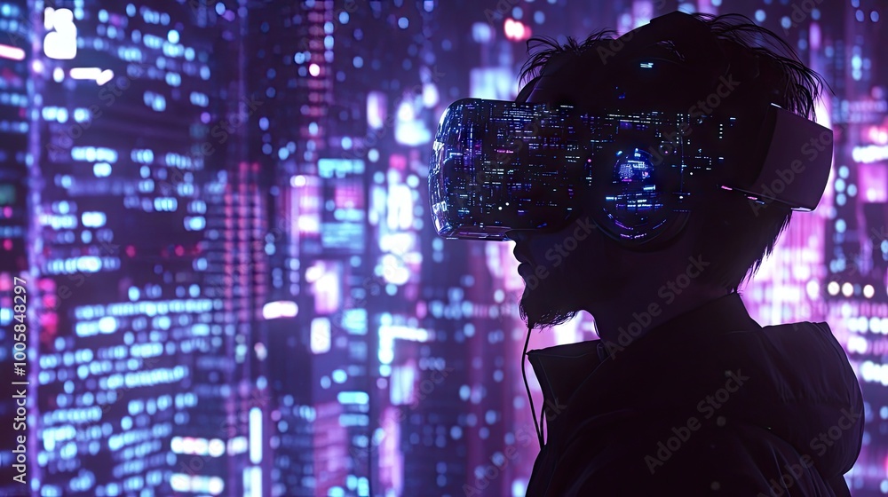Poster vr user experiencing the metaverse and blockchain technologies in 2025, showcasing future trends in 
