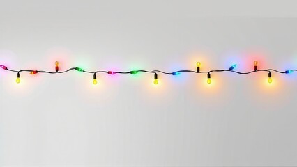 Brightly colored holiday string lights on a neutral background.