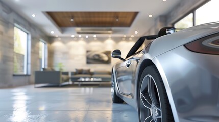 Modern car parked in spacious garage, ready for trade-in, showcasing clean and well-maintained interior.